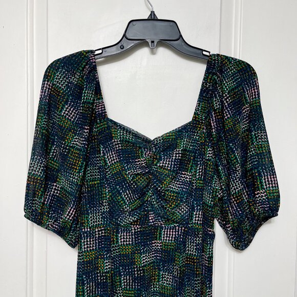 Cabi Elaine Puff Sleeve Multicolored Dot Mesh Midi Dress in Green Size XS - Picture 6 of 12
